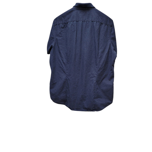 Michael Kors Slim-Fit Navy Polka-dot Button-Up Cotton Shirt Size Large Men's - Picture 3 of 9